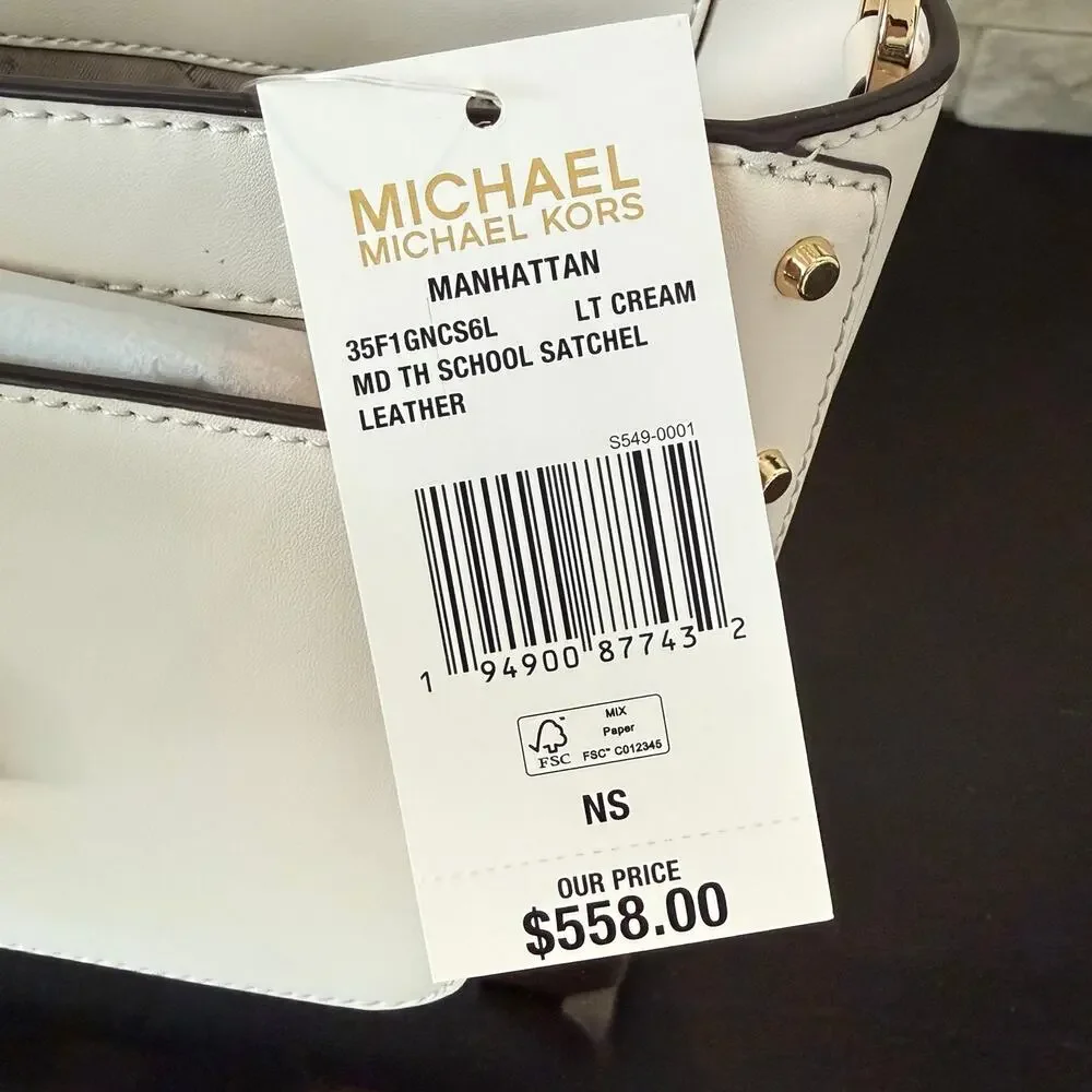 NEW‼️Michael Kors Manhattan School Satchel Crossbody Leather Lt Cream